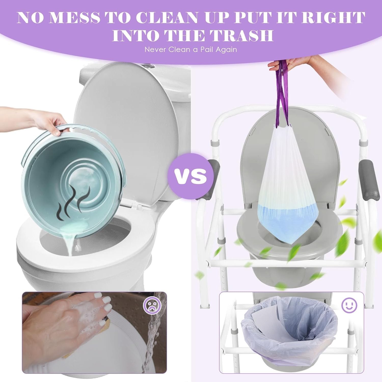Commode Liners for Bedside Commode, Portable Toilet, Bed Pan, 100 Count Lavender