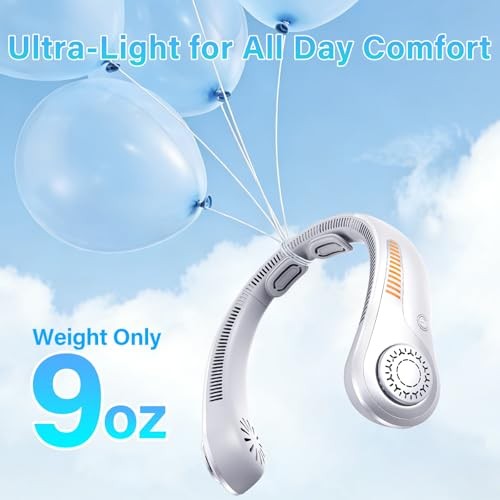 Portable Neck Fan Rechargeable, 5 Speeds, Lightweight, Long Lasting, Gray