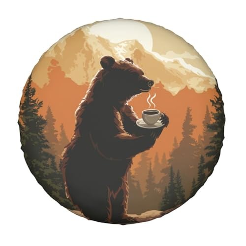 Spare Tire Cover for Rv Trailer Camper- Waterproof 15 inch Sunset Bear Coffee