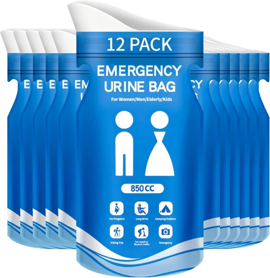 12pc 850Cc Disposable Potty Pee Urine Urinal Bag Emergency Portable Men/Women