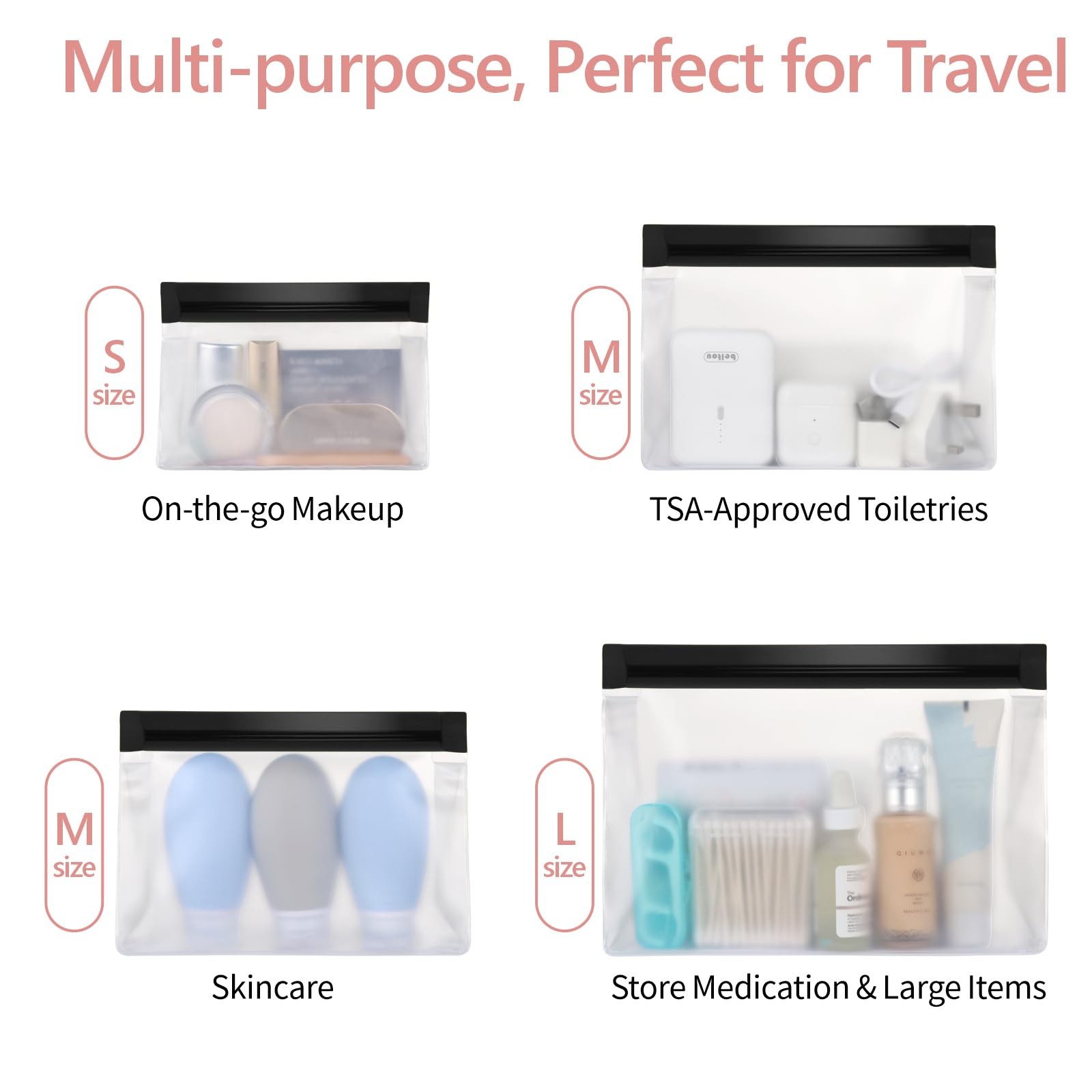 PACKISM Leakpoof Clear Toiletry Bags for Traveling – Sealed TSA 0-2L 2M-Black