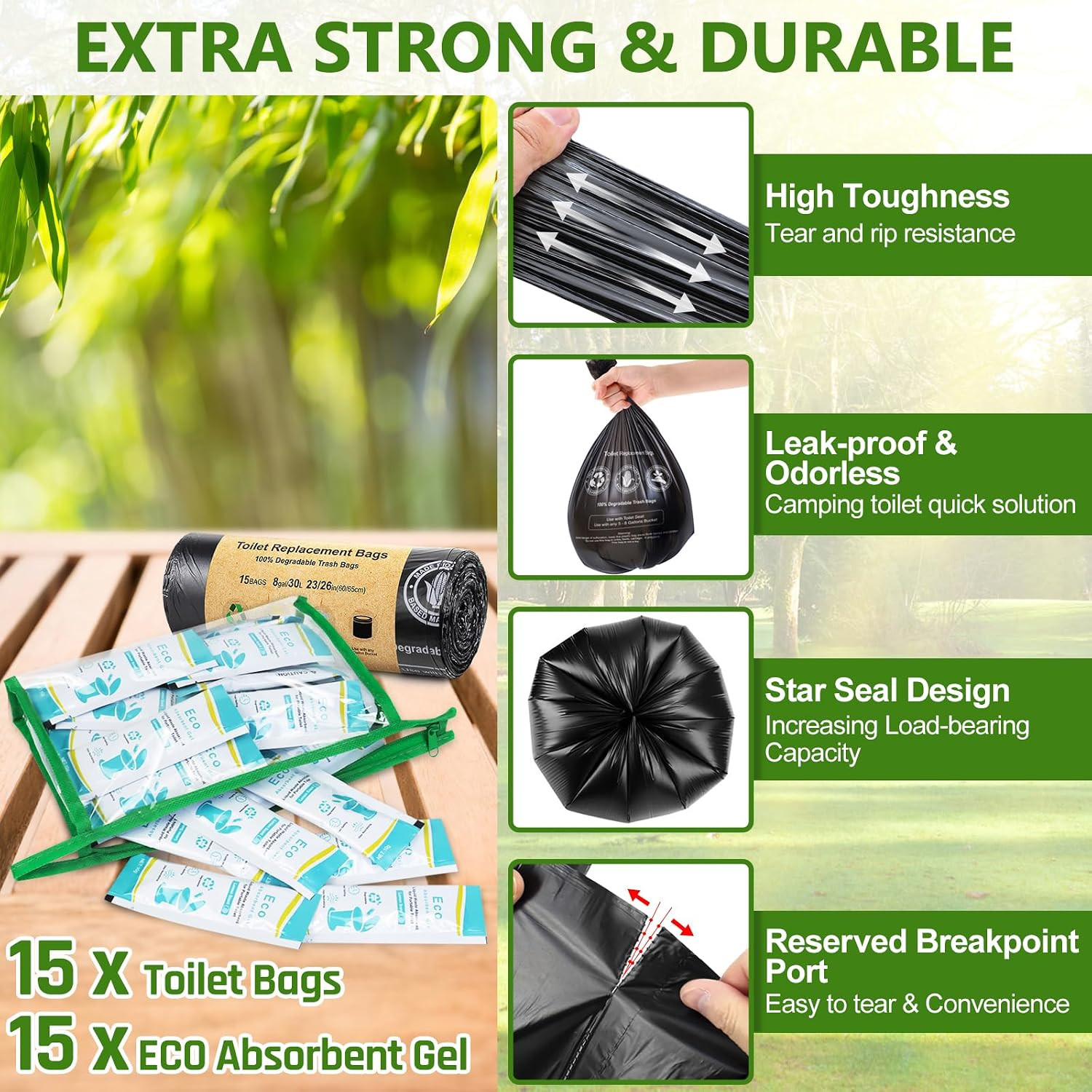 Camping Toilet Bags Eco Absorbent Gel Set, Portable Toilet Bags with Gel, 8 G…