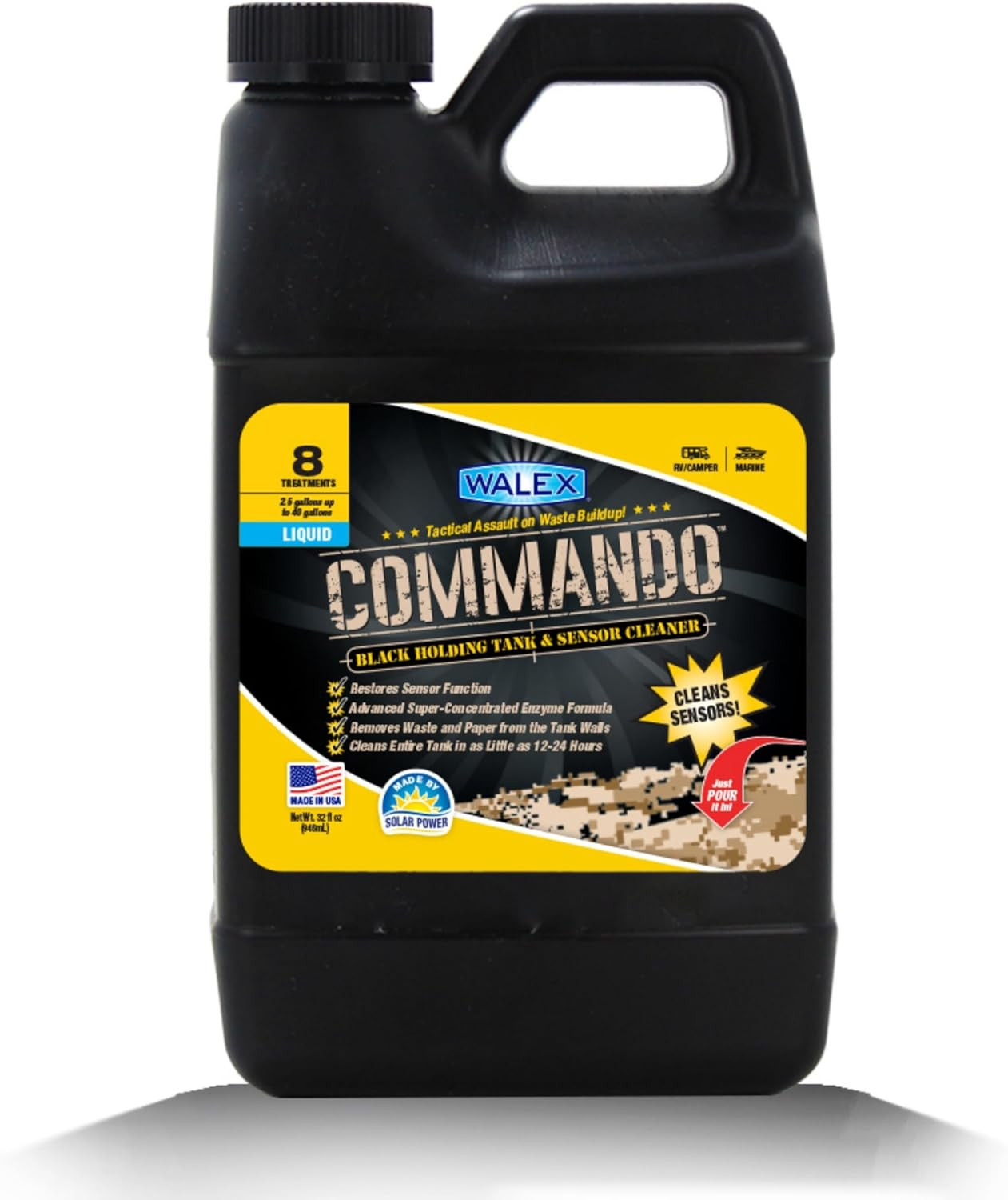 Commando Liquid Black Holding Tank and Sensor Cleaner for RV, Camper & Marine –