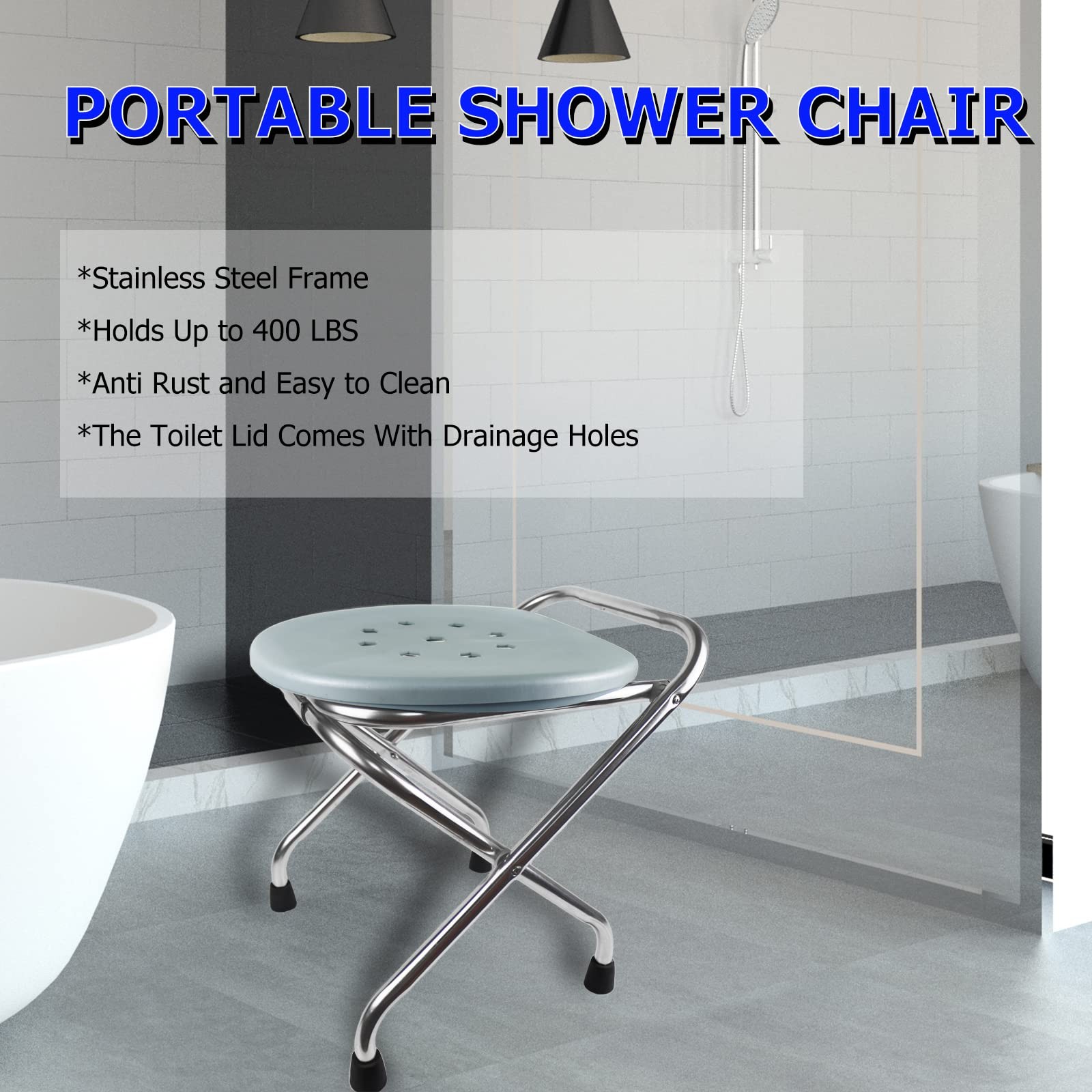 Portable Toilet for Camping, 400LBS Stainless Steel Foldable Camp Travel Toil…