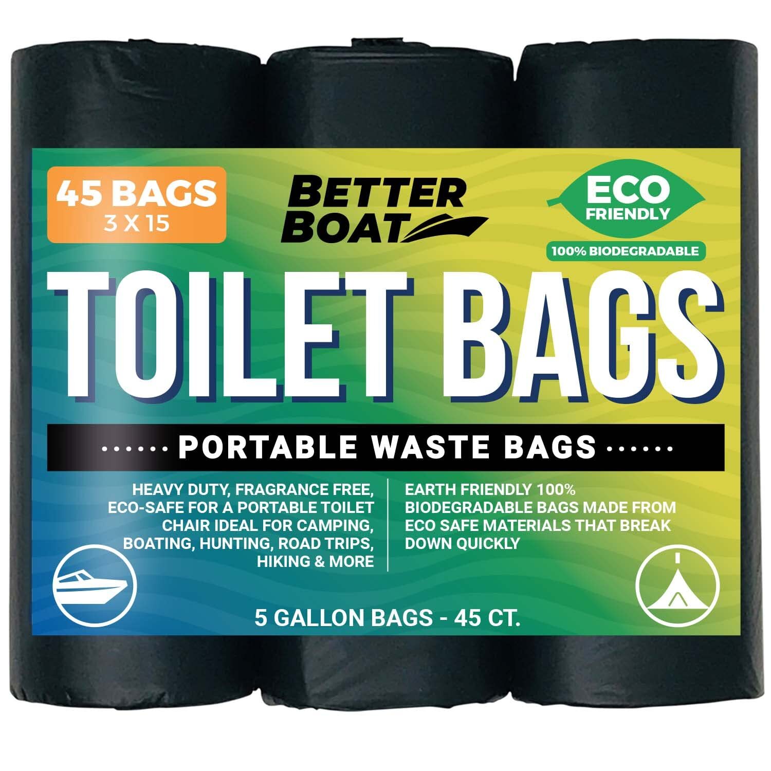 Biodegradable Portable Toilet Bags 45-Pack for Camping Boating 5 Gallon