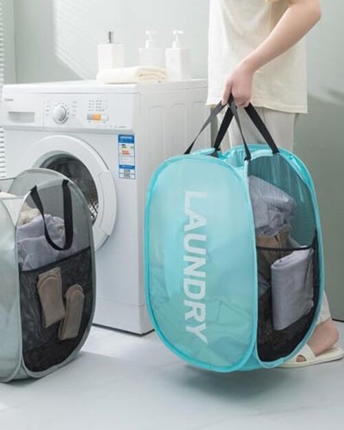 2 PCS Clothes Hampers for Laundry Stackable Divided Baskets Red & Blue
