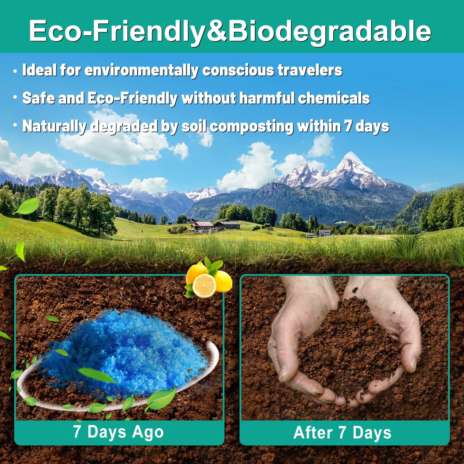 Portable Toilet Gel Packets – 50 Eco-Friendly Lemon Scented Poo Powders for