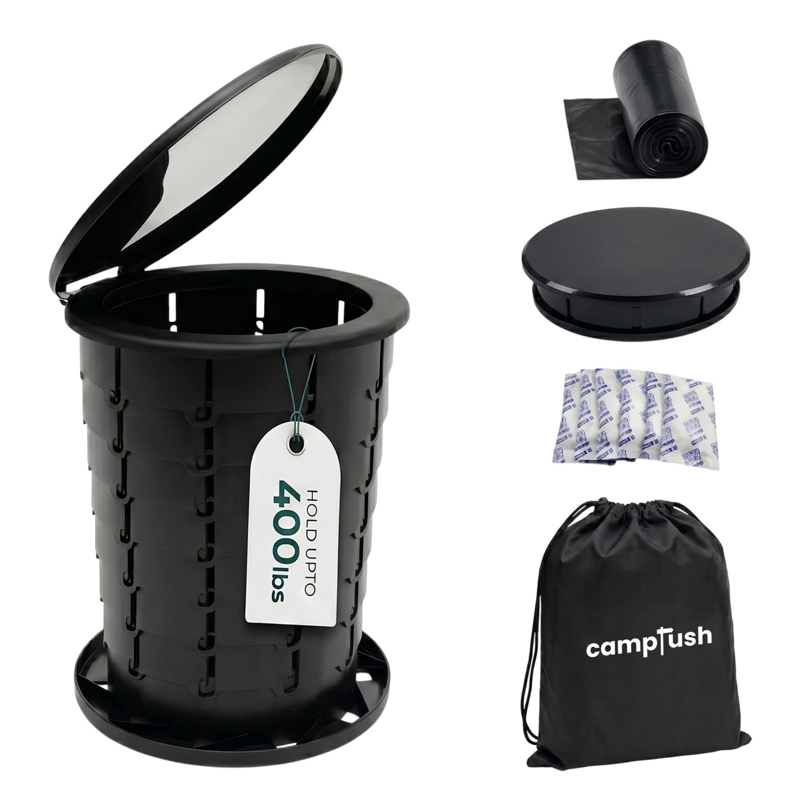 Portable Camping Toilet – 400 lbs Capacity | Foldable & Adjustable 13″ Height |