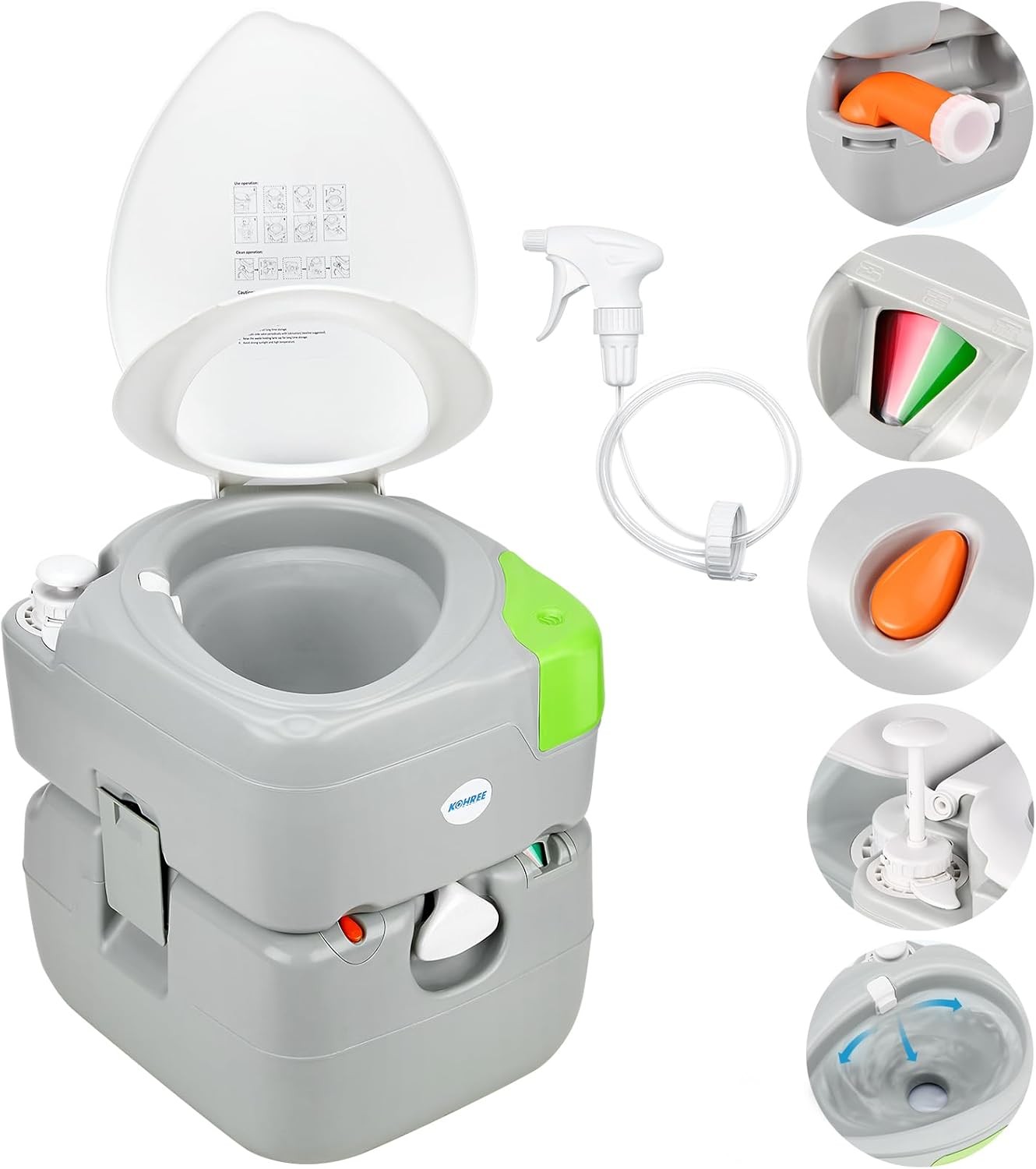 Camping Toilet Portable 5.3 Gal: 20L Porta Potty for Adults with Diagonal Elonga