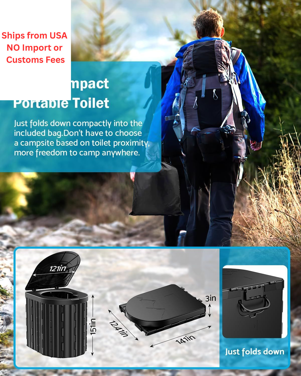 Portable Toilet, Upgraded 15” ‎11.5 x 7.68 x 3.27 inches, 12-inch, 450 Lbs