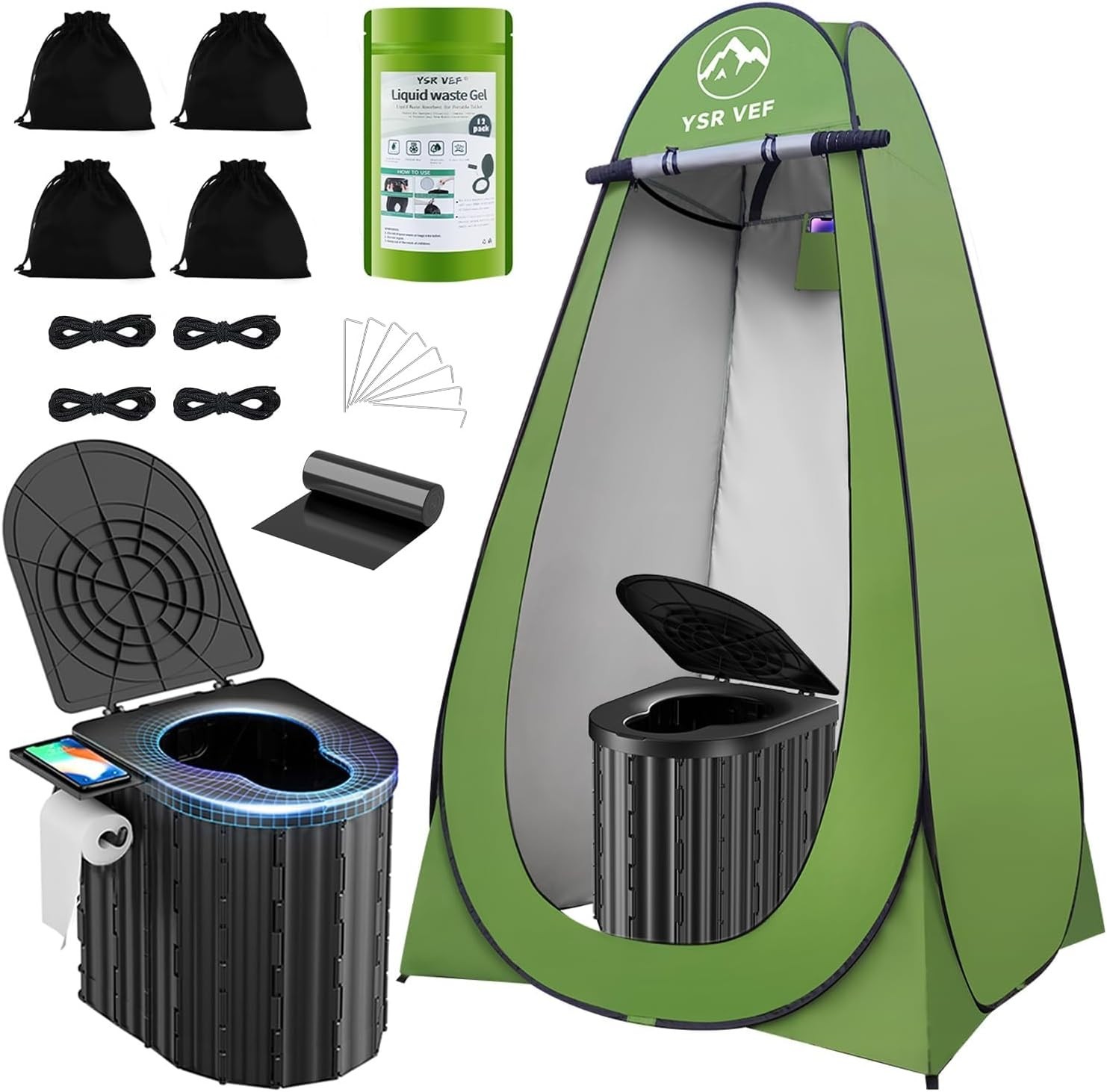 All-In-One Portable Toilet Kit – Privacy Tent, Waste Gel, Ideal for All Ages