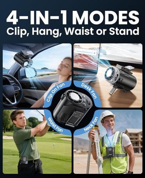 Portable Waist Fan with Ice Cooling, 4-in-1 Clip-On Fan for