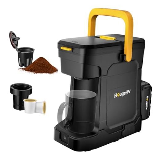 BougeRV Coffee Maker with 18V 8Ah Battery Powered Compatible with K Cup Coffee