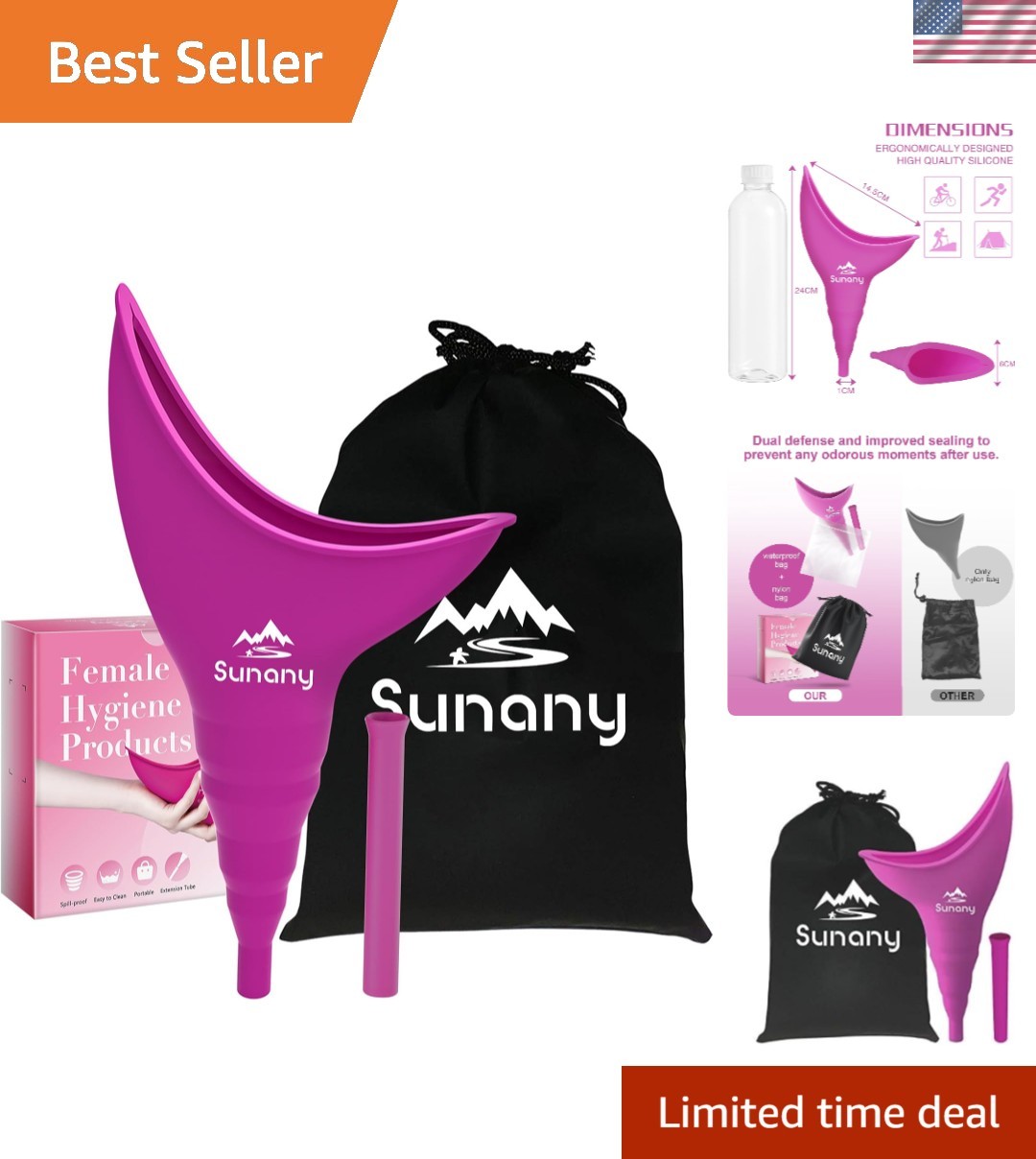 Lightweight Female Urinal with Waterproof Silicone Funnel for Travel Convenience