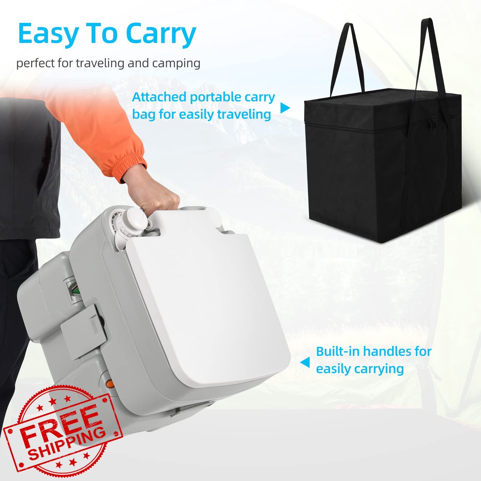 YITAHOME Portable Toilet 5.28 Gal Camping Porta Potty w/Bag Sprayer