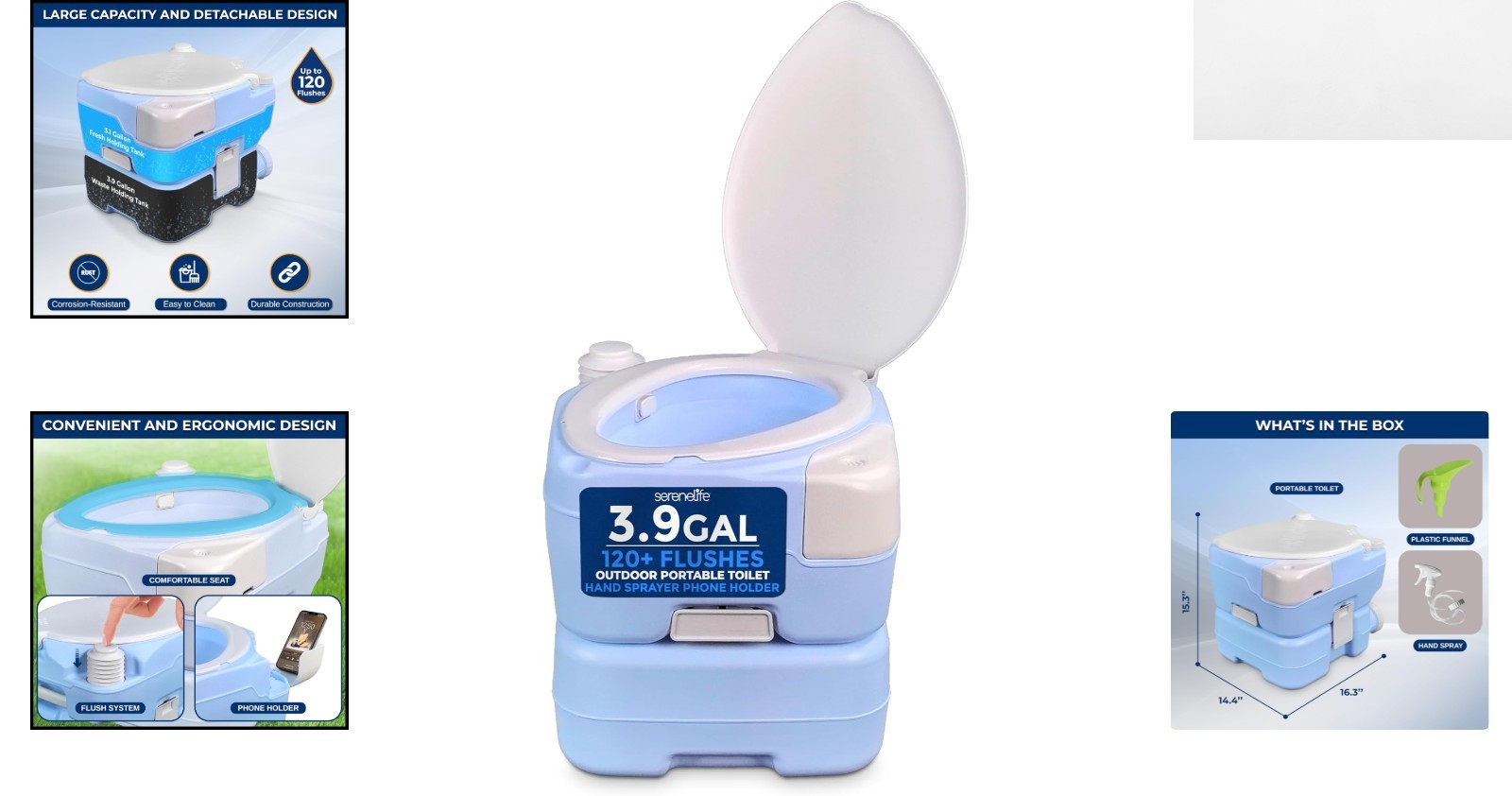 Portable 4-Gal Camping Toilet – No Leaks, Extra Comfort, & Convenient Features