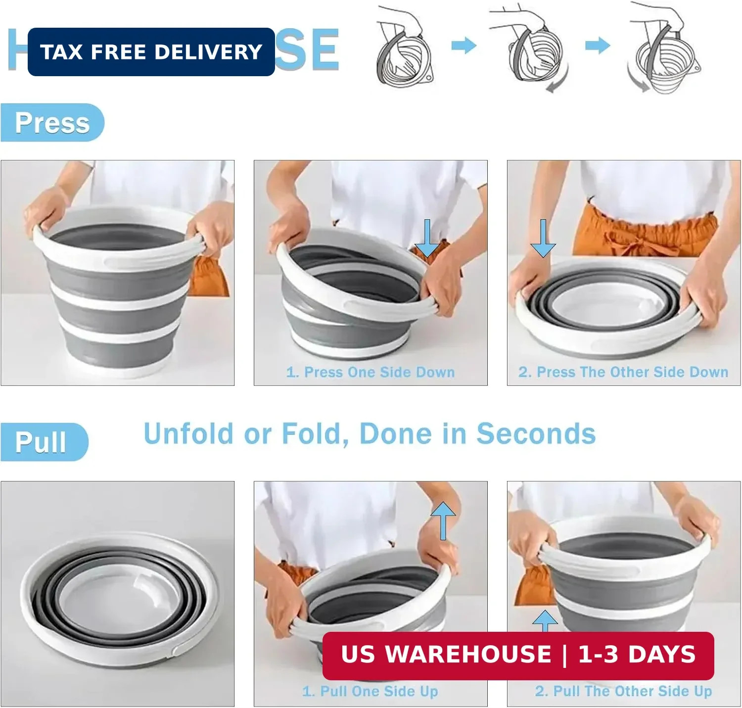 2-Pack Collapsible Buckets – 2.6 Gallon (10L) Large Capacity, Essential for RV,