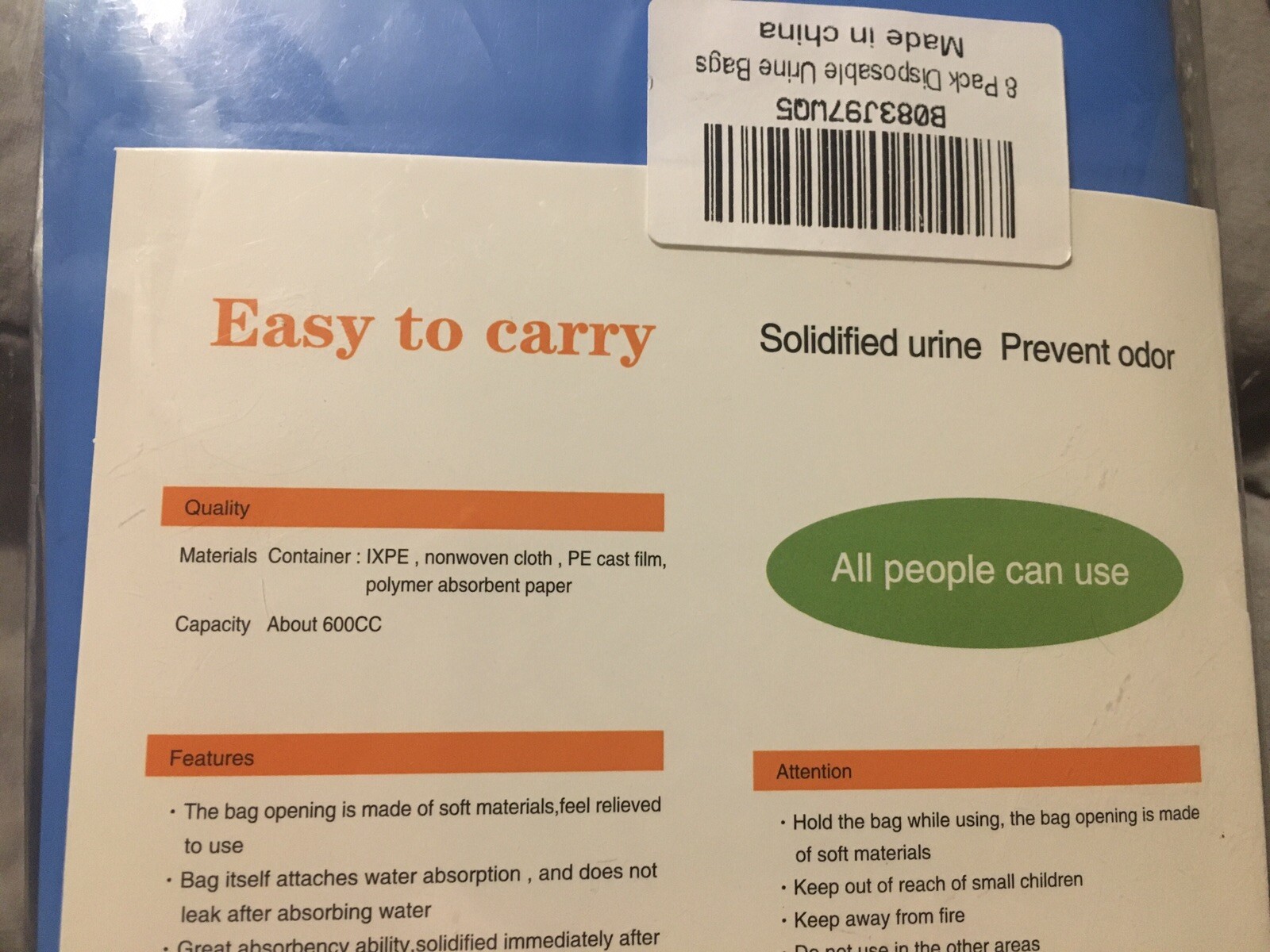 Emergency Mini Toilet Disposable 10x Urine Bags 600cc 8 Pack Male/Female Use New