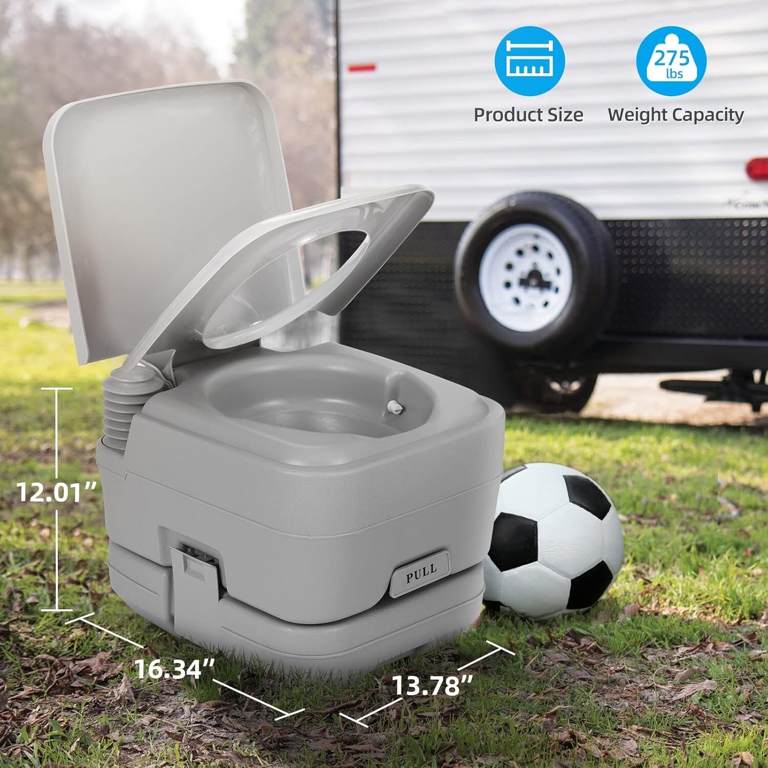 Compact 3.2 Gallon Portable Toilet with Double Outlets for Camping Trips
