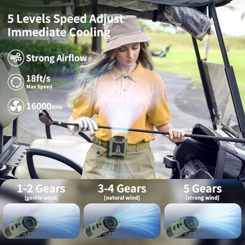 Socool Portable Waist Fan Clip on Wearable Belt Personal Fan 10000mAh Green