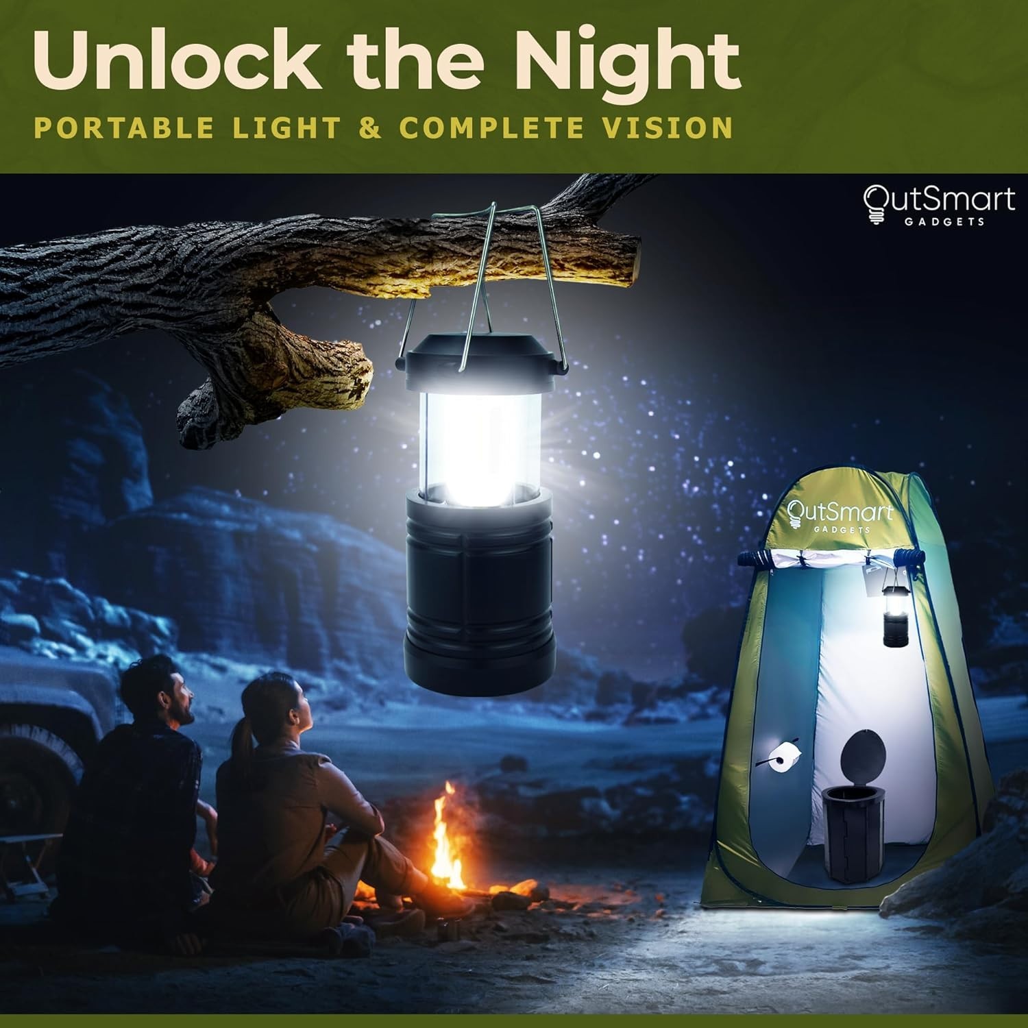 Outdoor Portable Toilet Set for Adults with Camping Night Lantern, Folding XL…
