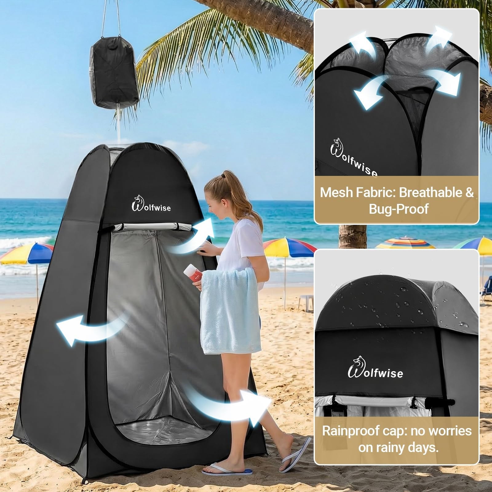 Wolfwise Pop Up Changing Tent Pro for Camping, Portable Shower Tents with Rem…