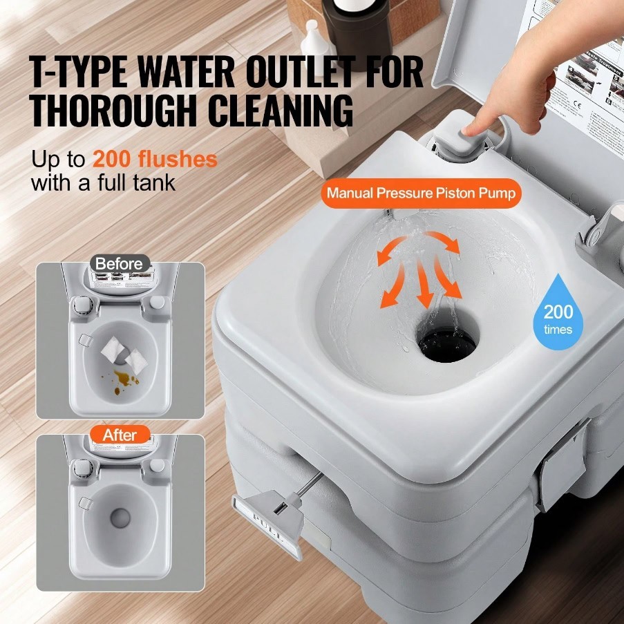Portable Flush Camping Toilet 5.3 Gal Waste Tank 3.2 Gal Water Tank Carry Bag