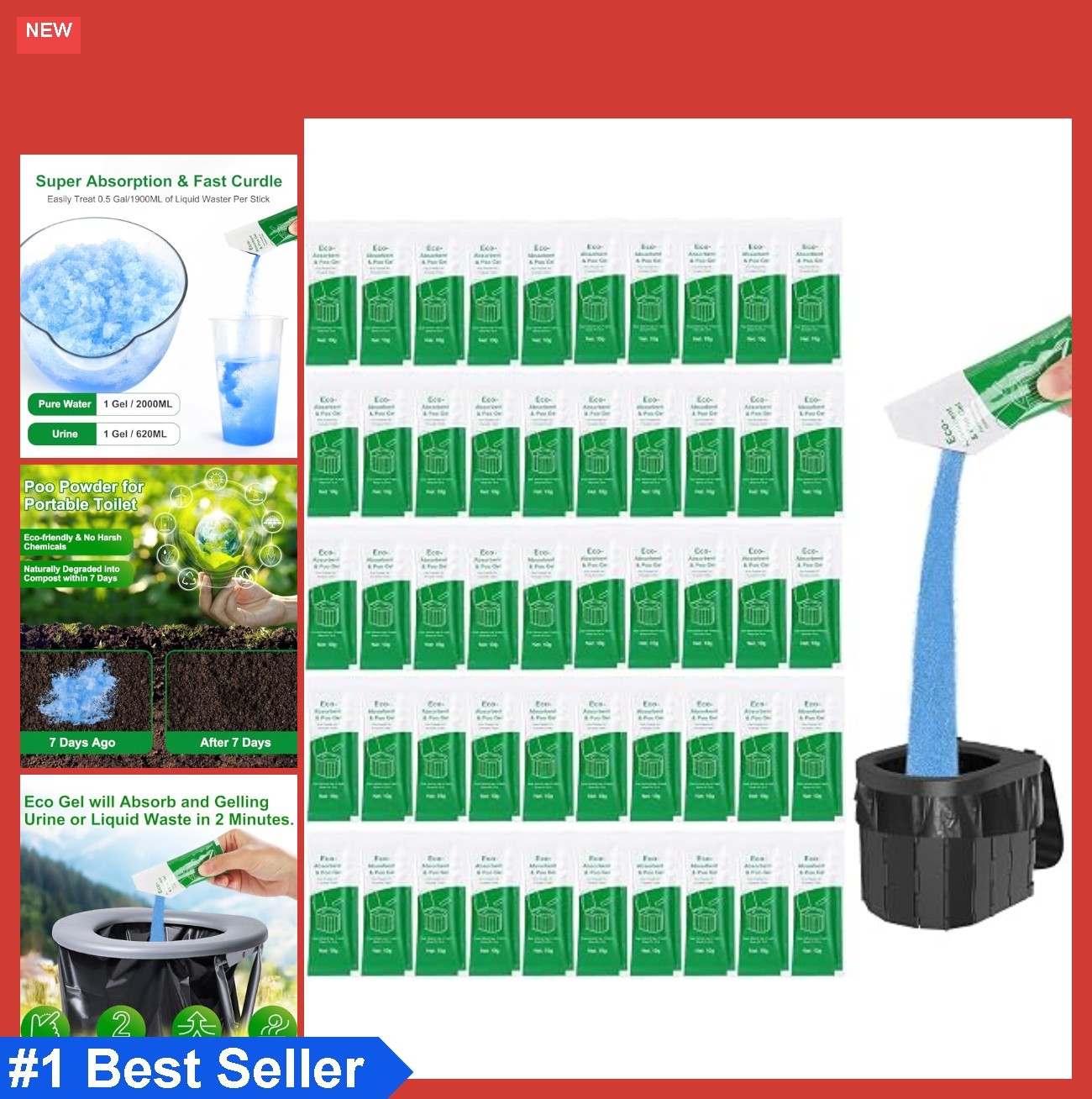 Portable Toilet Gel 50 Pack Camping Toilet Powder Urine Solidifier Deodorizer