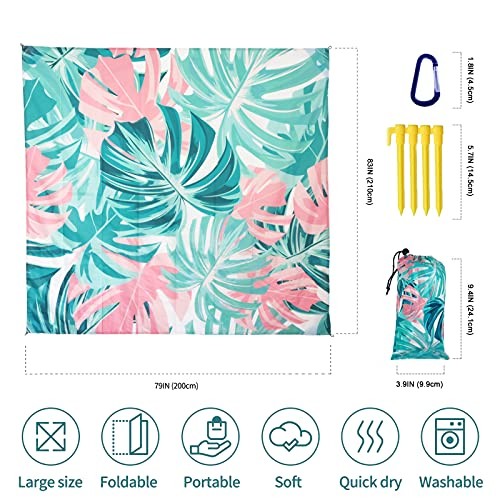 Beach Blanket, Waterproof Sandproof Beach Mat Oversized 79 X 83 79″ X 83″ Blue