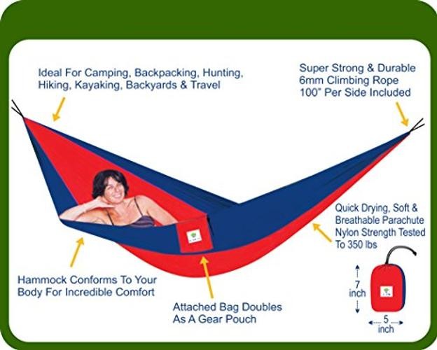 Single – Camping Hammock – Camping Essentials, Portable Hammock – Navy / Red