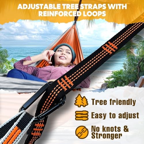 NATUREFUN Ultra-Light Travel Camping Hammock | 300kg Load 275x140cm Orange/Grey