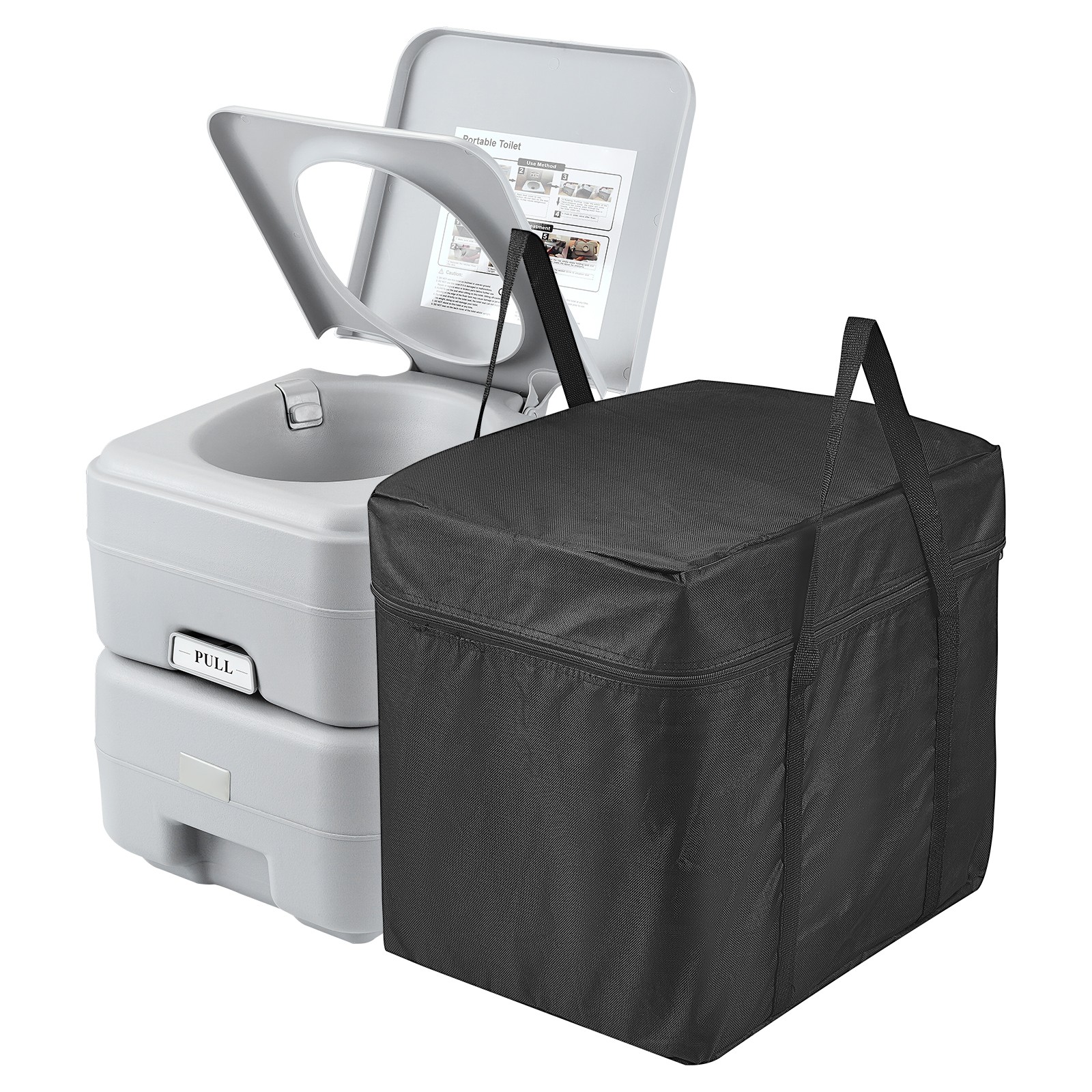 Portable Toilet 5.3 Gal Waste 3.2 Gal Flush Tank Camping Travel Commode