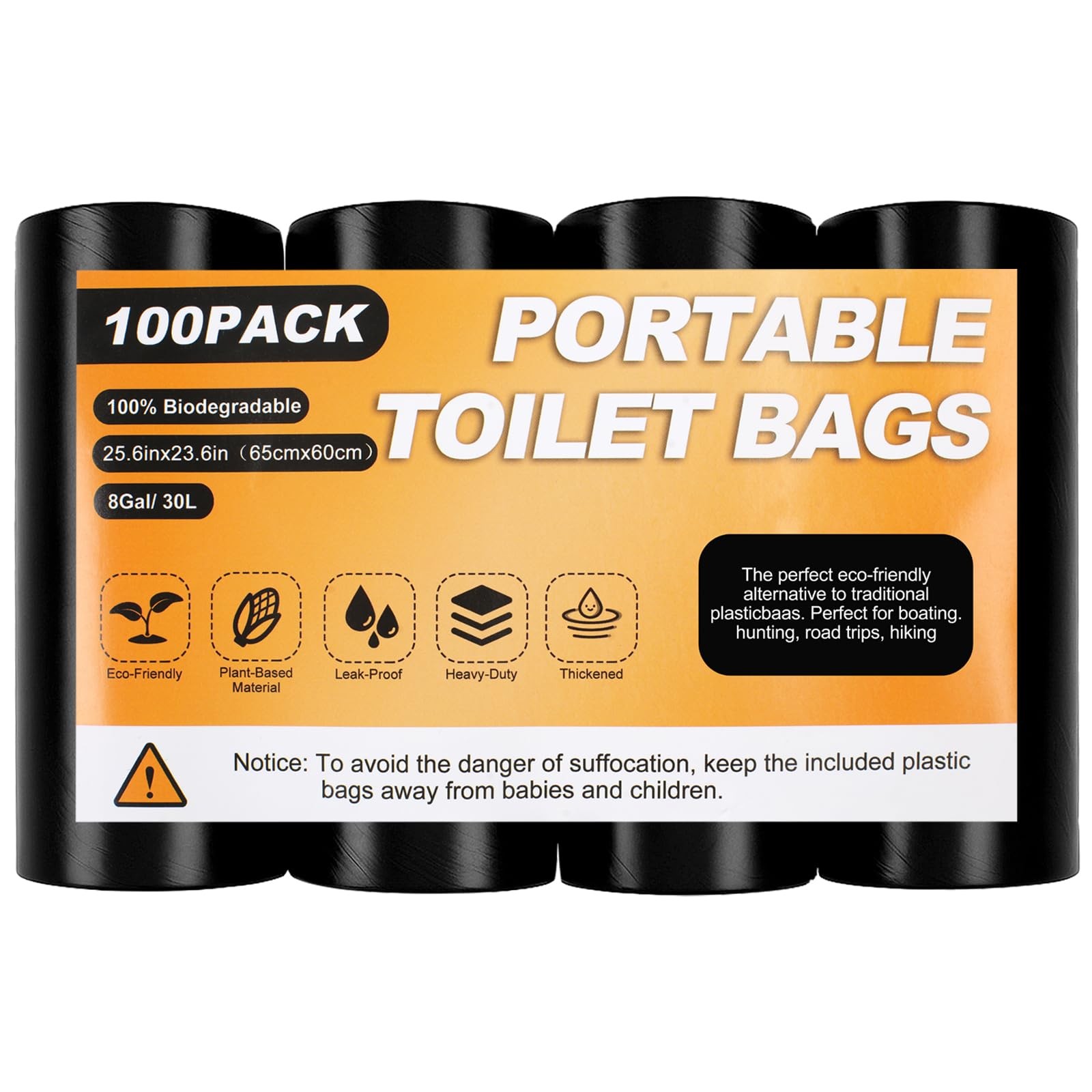 100PCS Portable Toilet Bags 8 Gallon Camping Toilet Bags, Toilet Replacement…