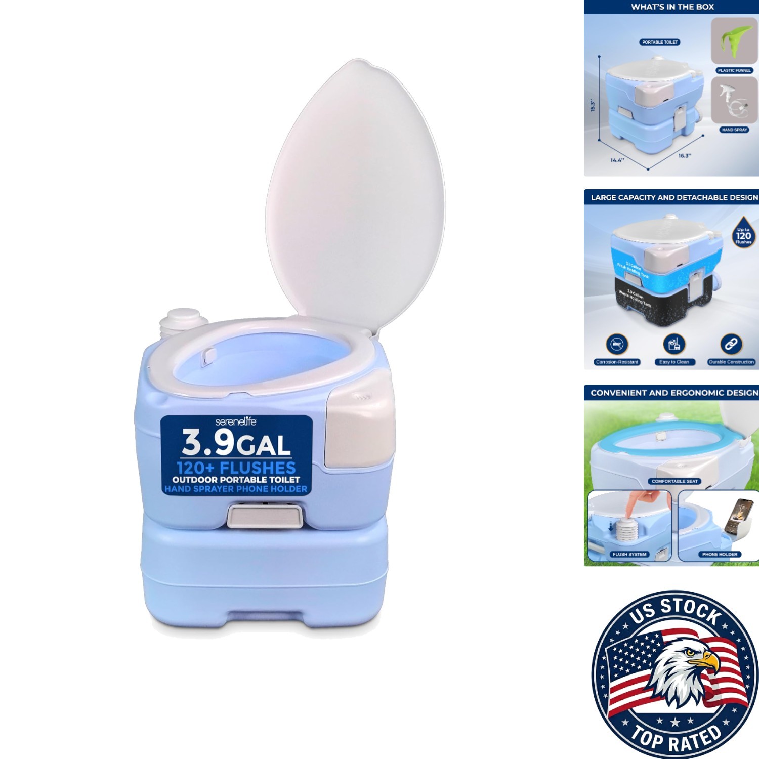 Compact 4 Gallon Camping Toilet – No Spills, Extra Comfort, High-Density Plastic