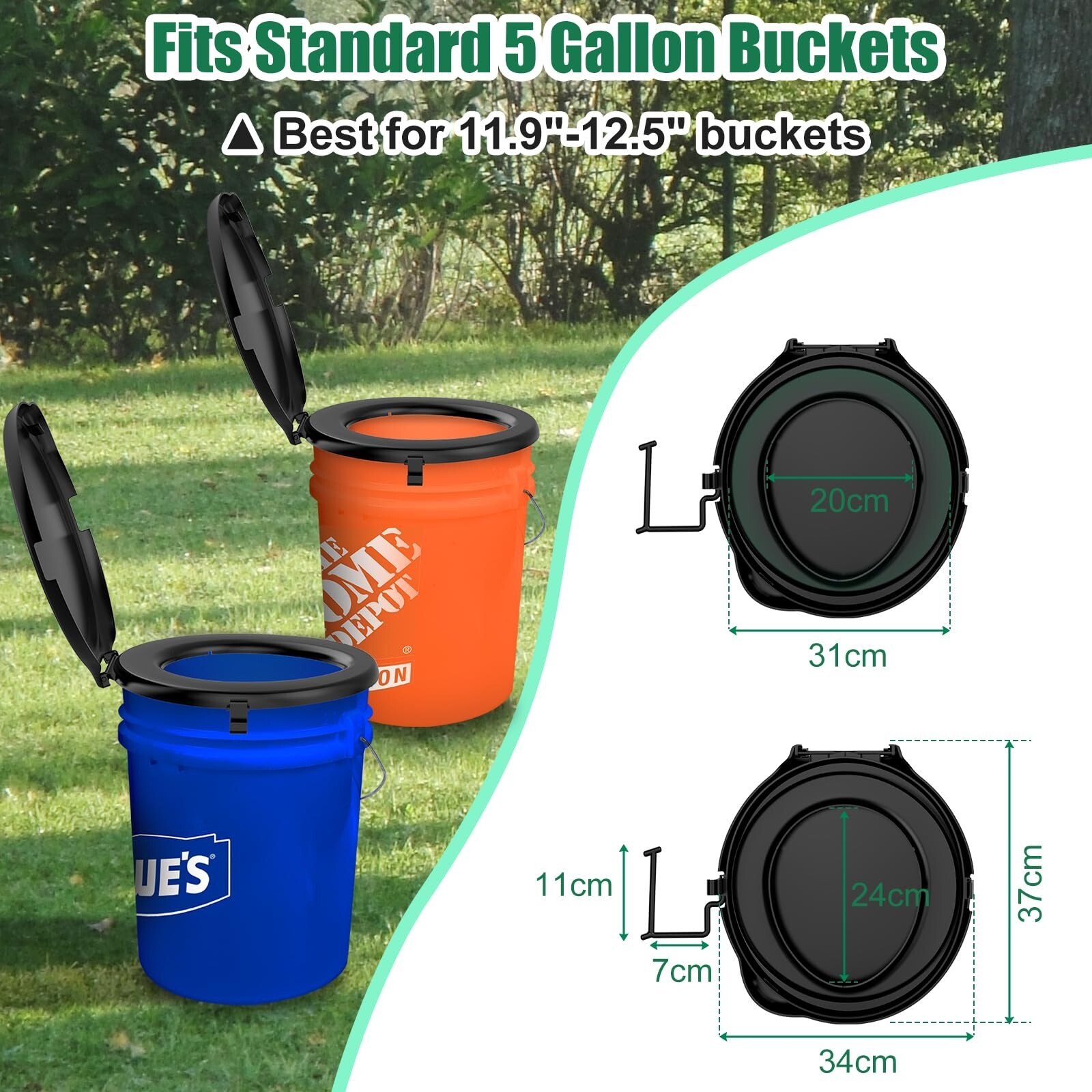 Portable Toilet Seat for 5 Gal Buckets with Lid and Disposable Toilet Bags