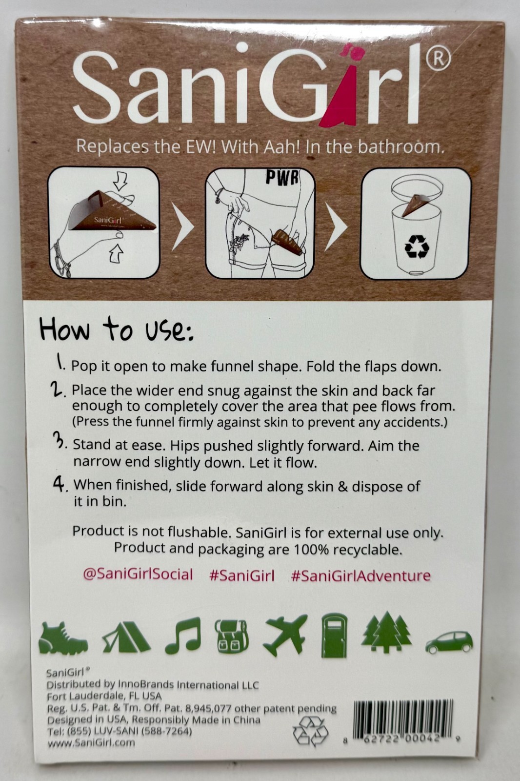 SaniGirl Disposable Pee Funnel Female Urination Device Portable Urinal 10 Pack