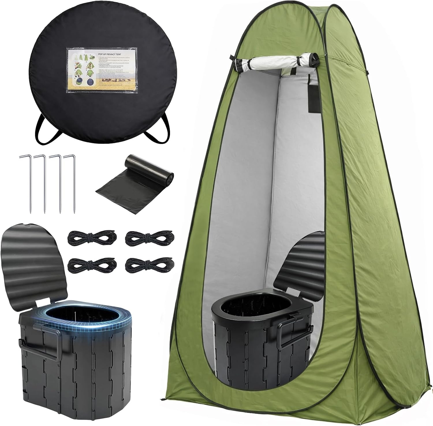 Portable Camping Toilet with Privacy Tent – Foldable Toilet Set for Adults and E