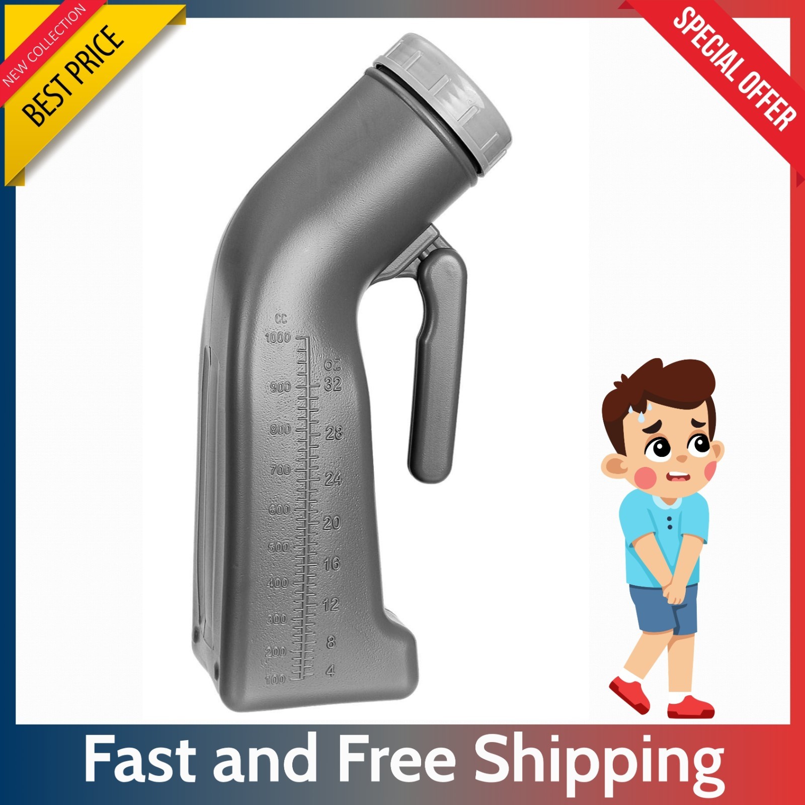 Male Urinal Bottle 1000ml – Spill Proof Pee Bottle for Camping, Hospital, Travel