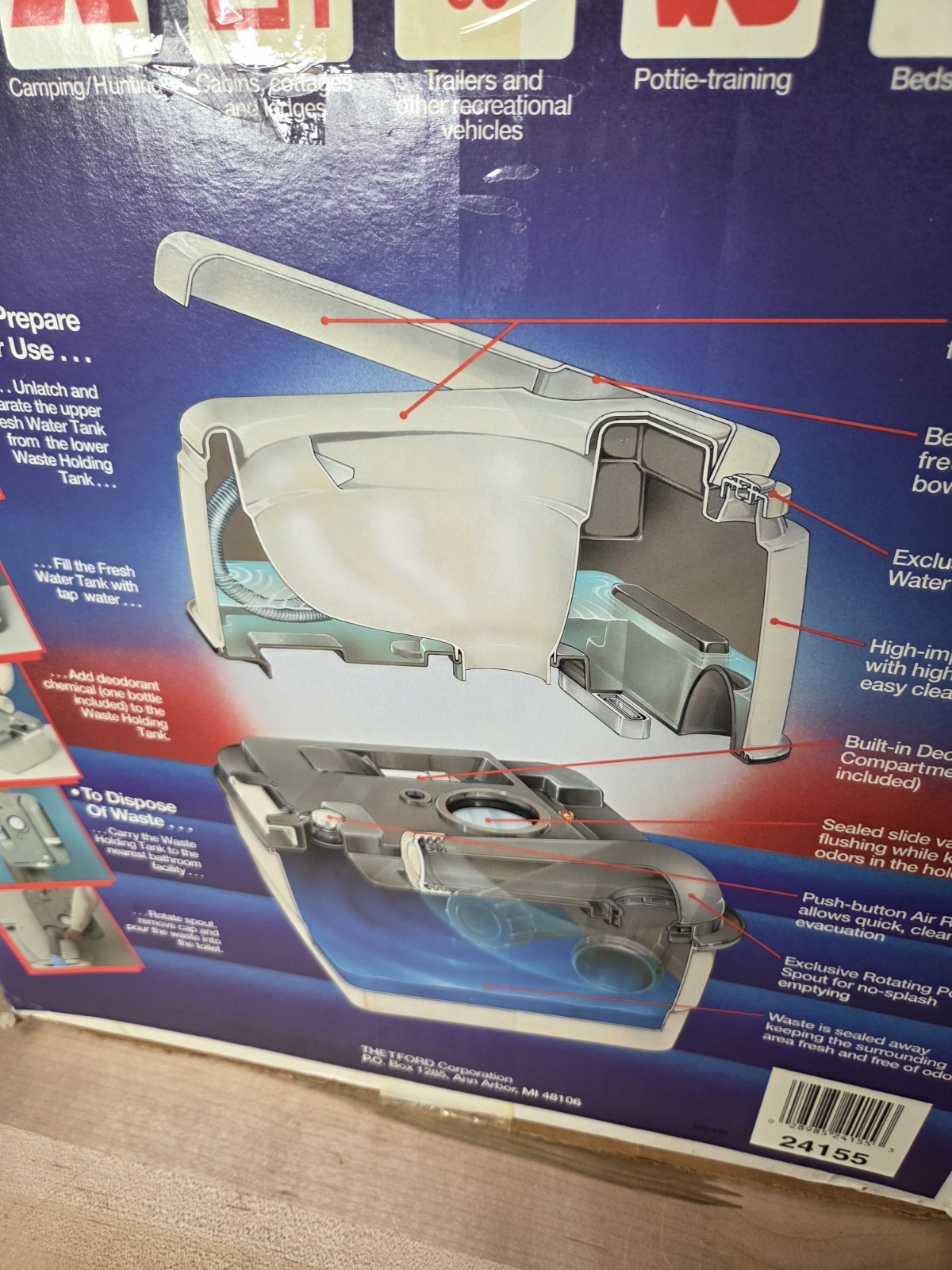 THETFORD PORTA POTTI 155 100 Series USA MADE 2.6 Gallon New Open Box RV Camping