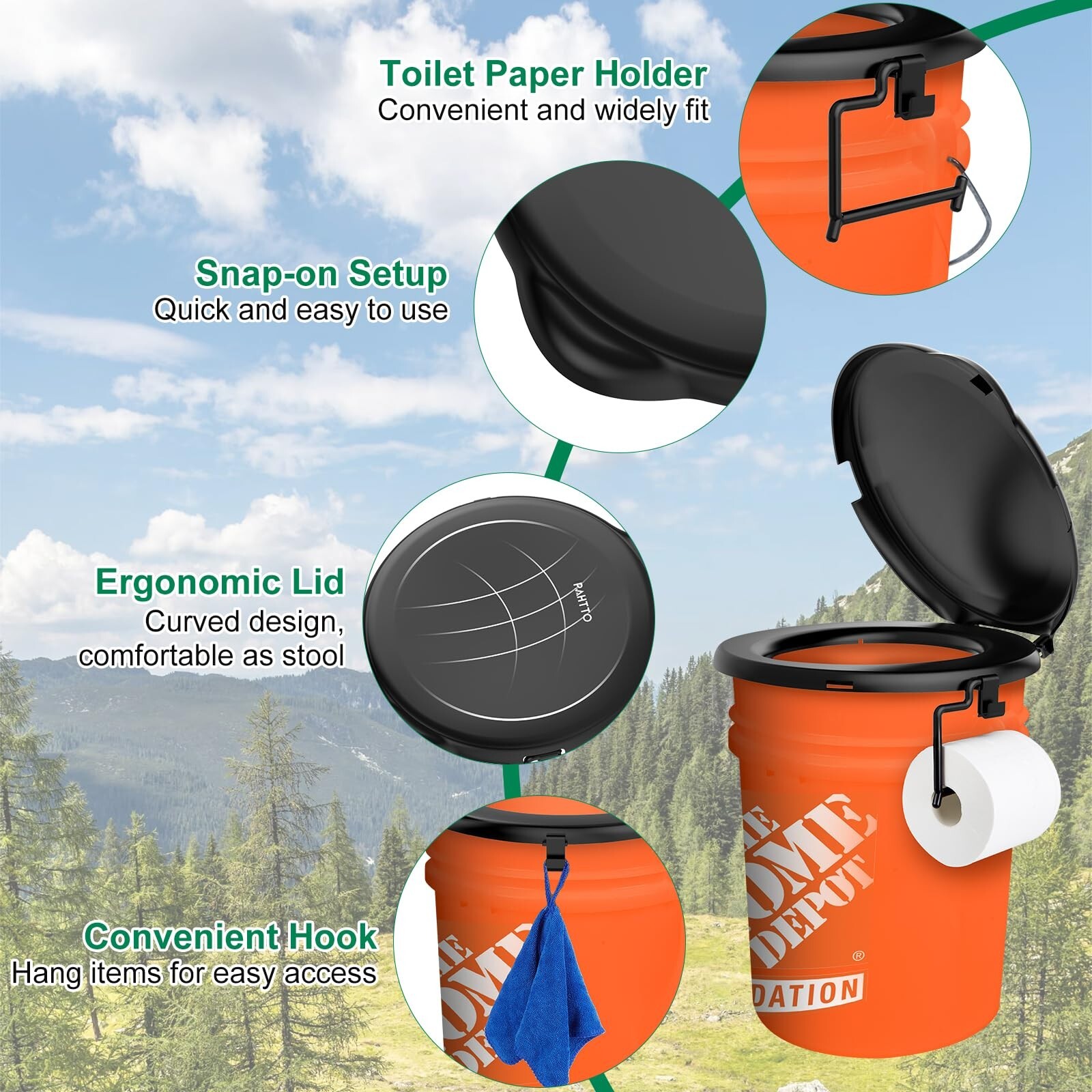 Portable Toilet Seat for 5 Gal Buckets with Lid and Disposable Toilet Bags
