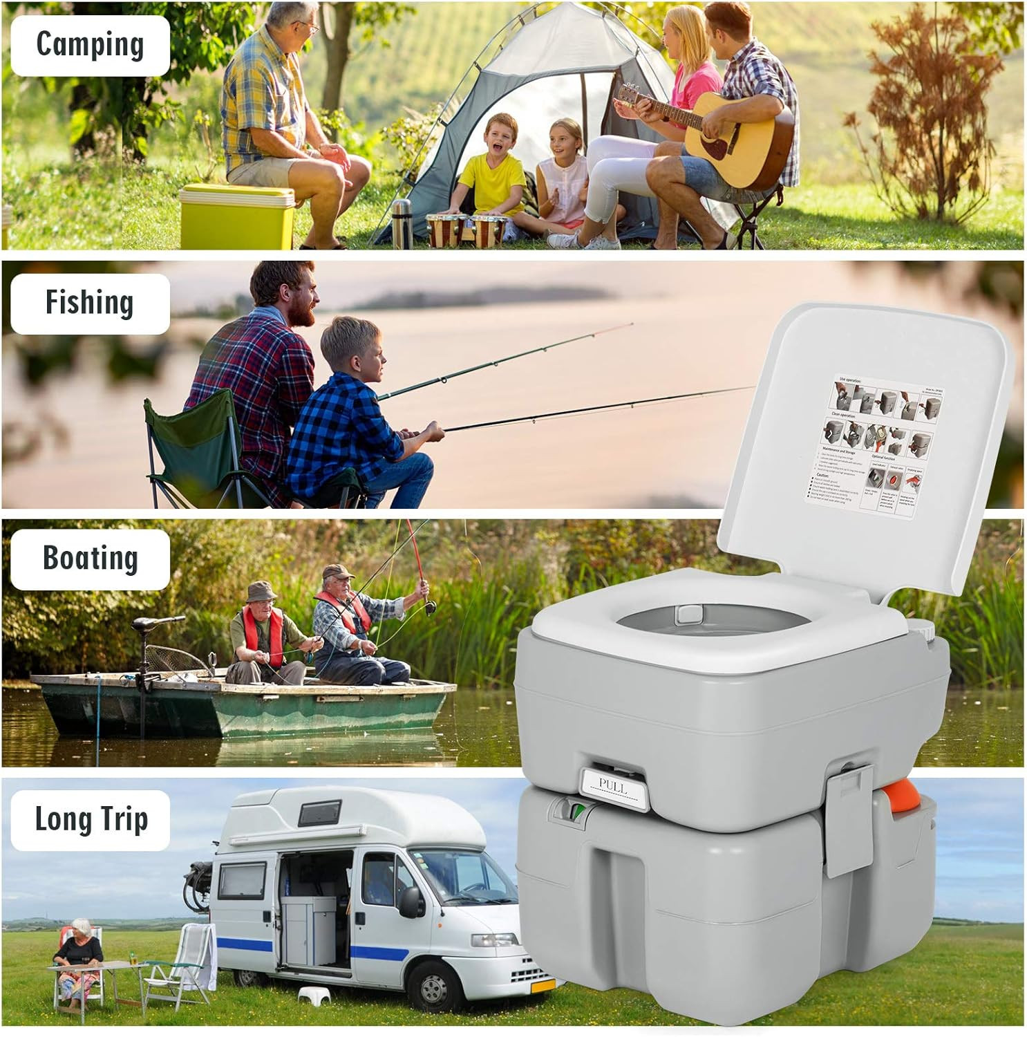 5.3 Gallon Portable RV Toilet with Level Indicator & Anti-Leak Pump for Camping