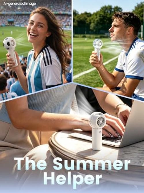 World Cup 2026 Portable Misting Fan, Soccer Shape Quiet Handheld Fan with