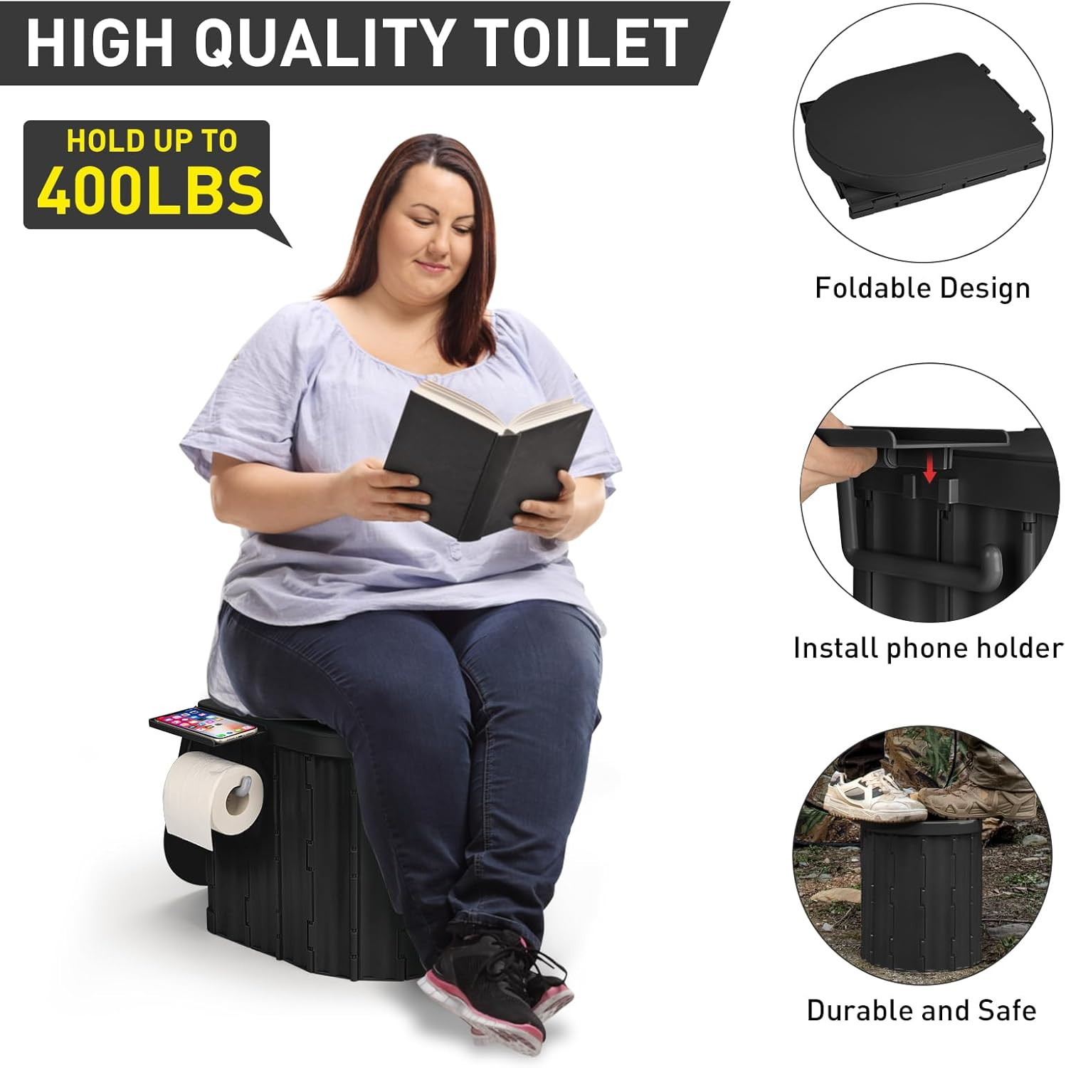 Portable Camping Toilet with Pop-Up Privacy Tent, 12-Inch Toilet Seat, Outdoor P