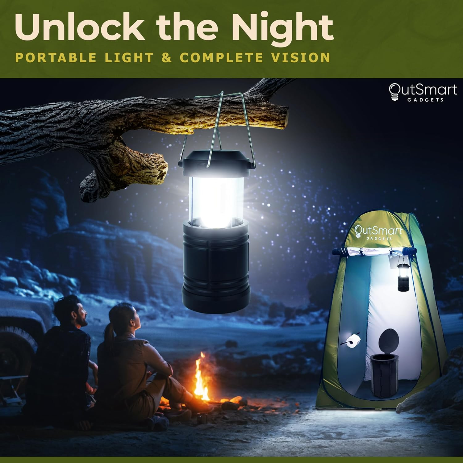 Outdoor Portable Toilet Set for Adults with Camping Night Lantern, Folding XL To