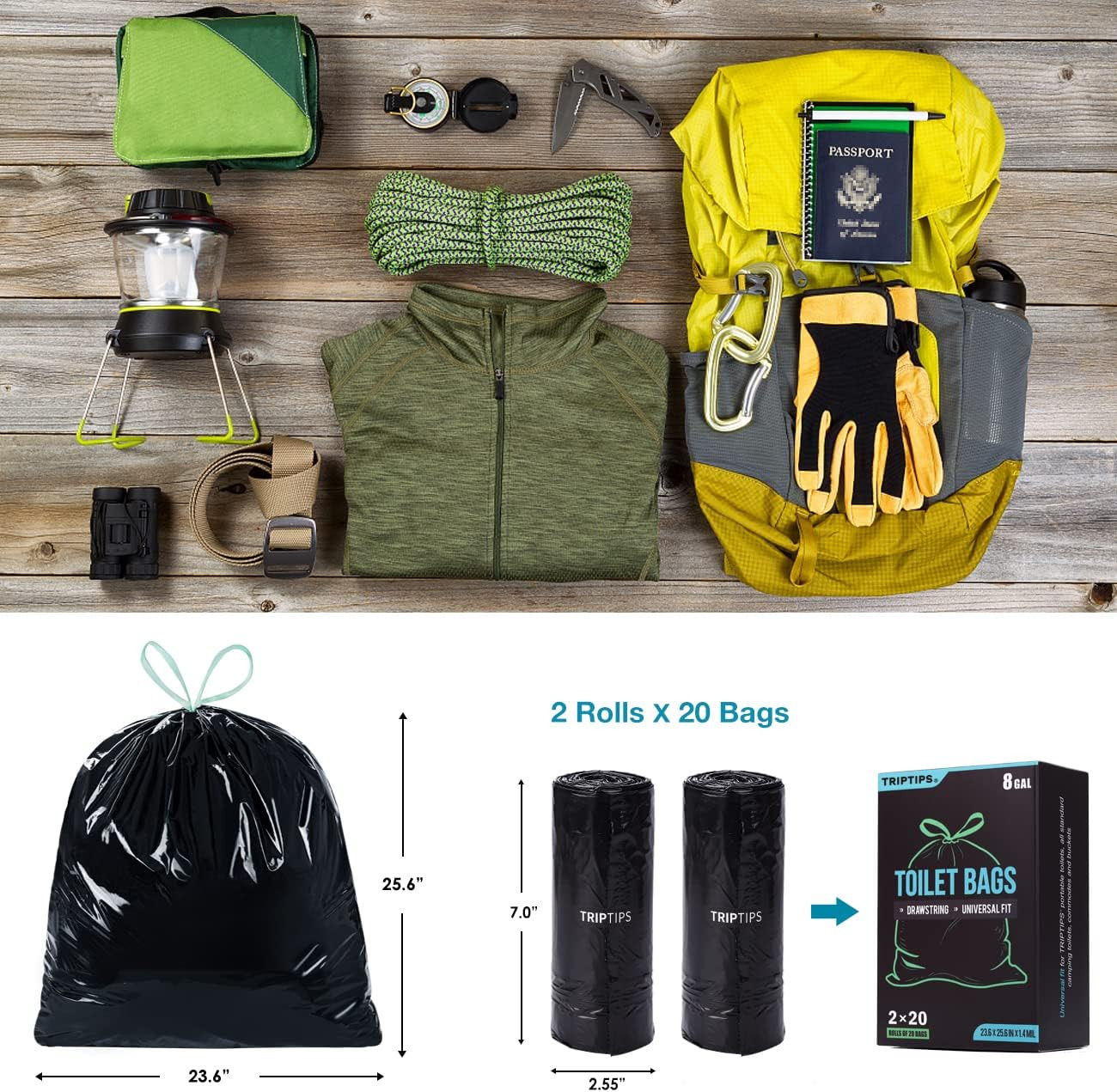 Portable Toilet Bags Drawstring 8 Gallon Camping Toilet Bags Toilet Waste Bags L