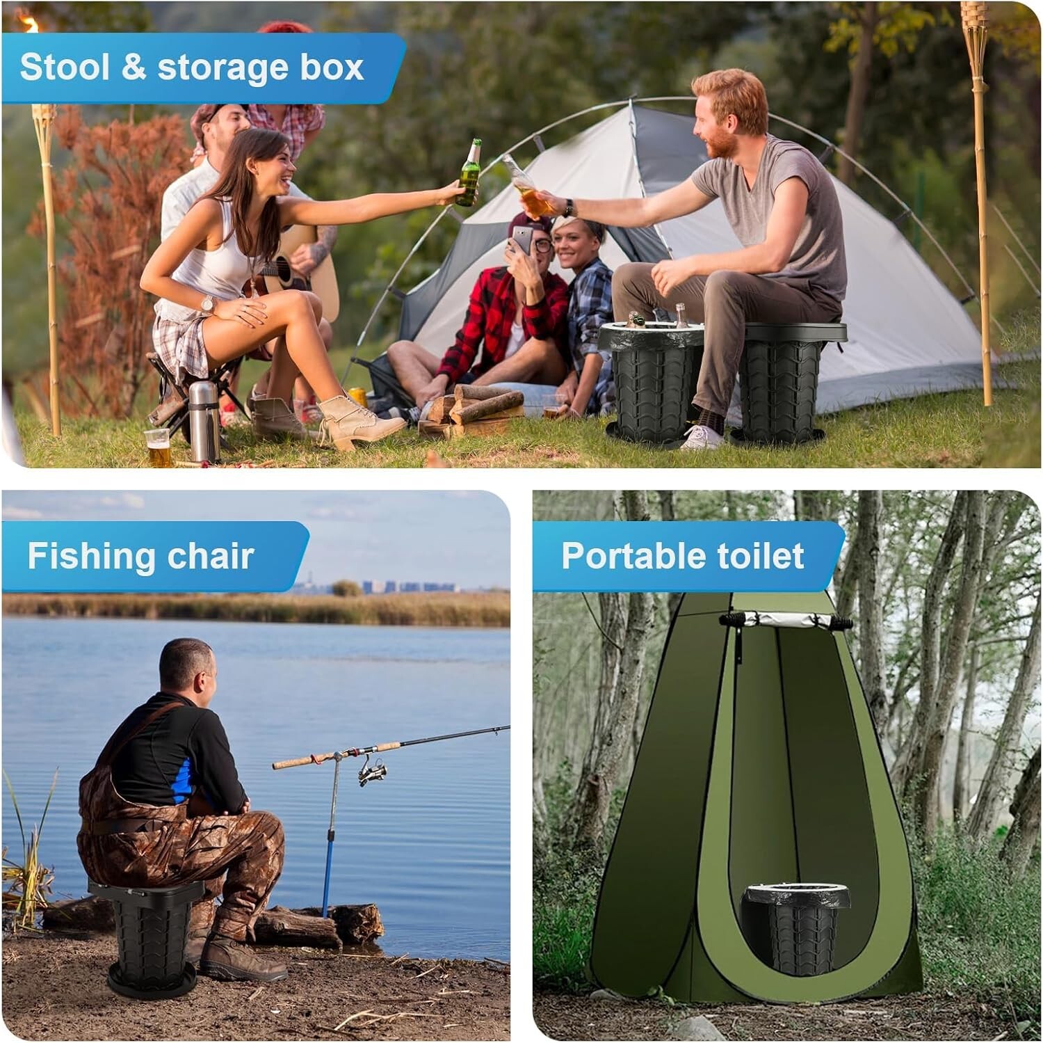 Camping Toilet Folding Camping Separating Toilet Toilet with Lid 180kg Hiking C766