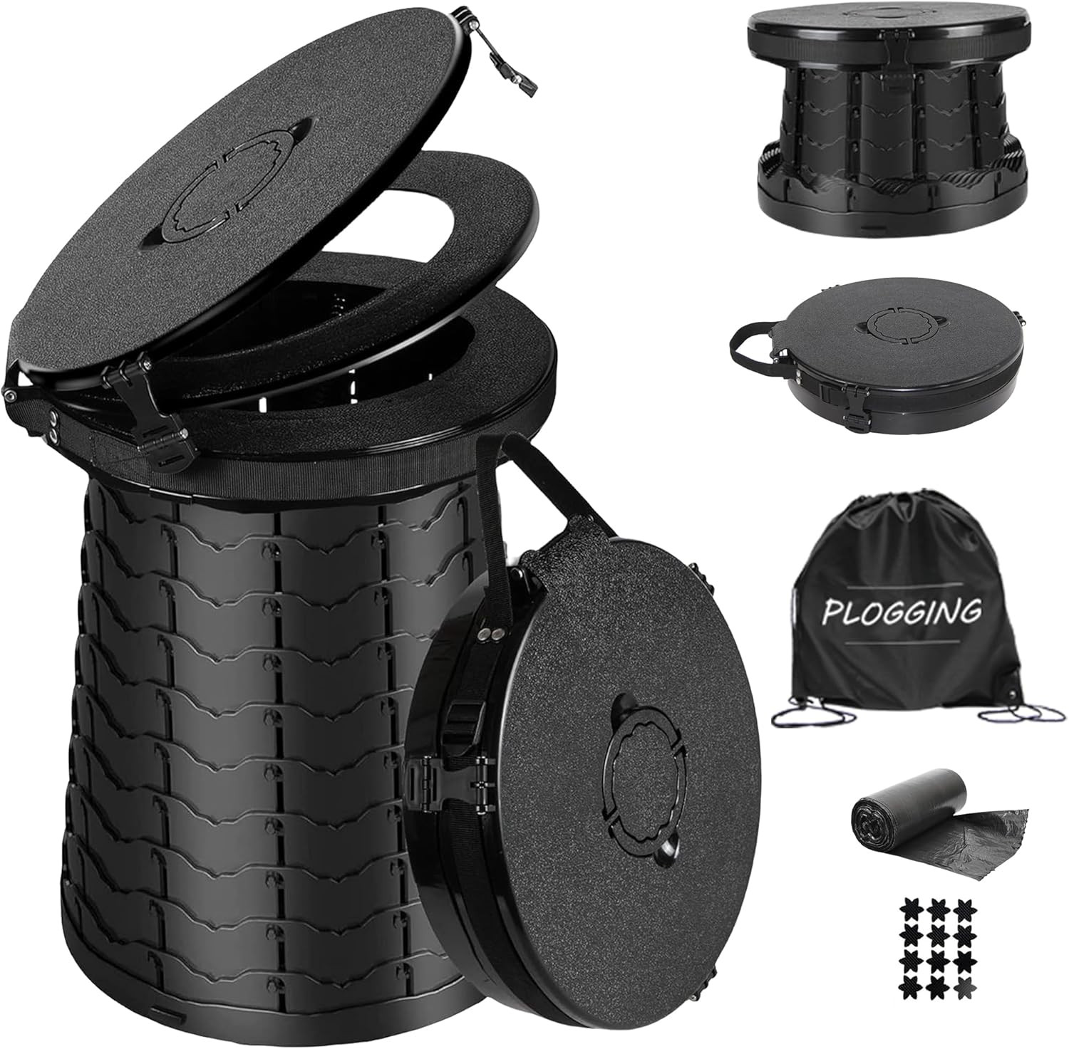 XXL Portable Camping Toilet – Adjustable, Foldable, with Carry Bag & Lid