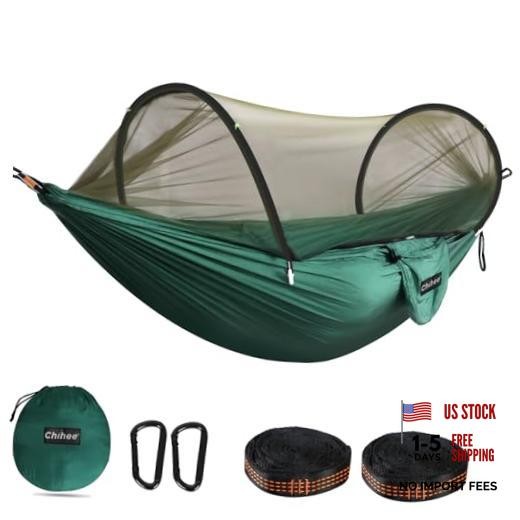 Ultra-Light Travel Camping Hammock Pop-up Net Hammock 660lbs Load Dark Green