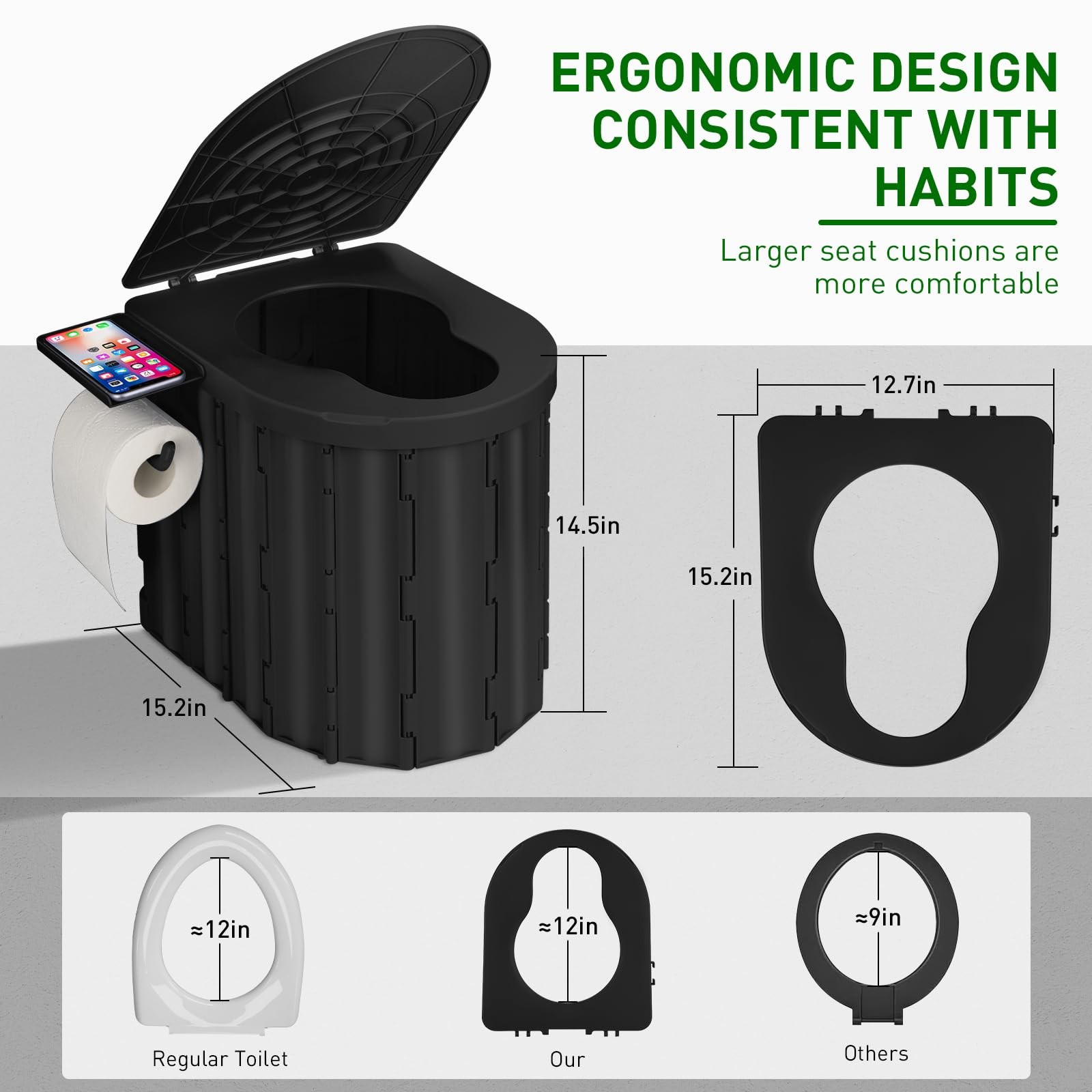 Thallike Portable Camping Toilet with Pop-Up Privacy Tent, Normal, Army Green