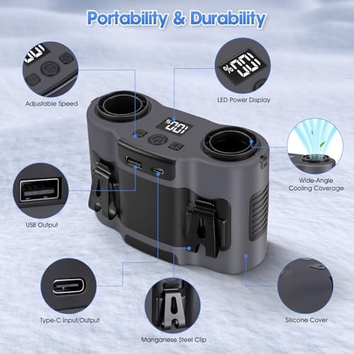 42H Portable Waist Fan, 28000mAh Rechargeable Wearable Belt Fans, 16000 Grey